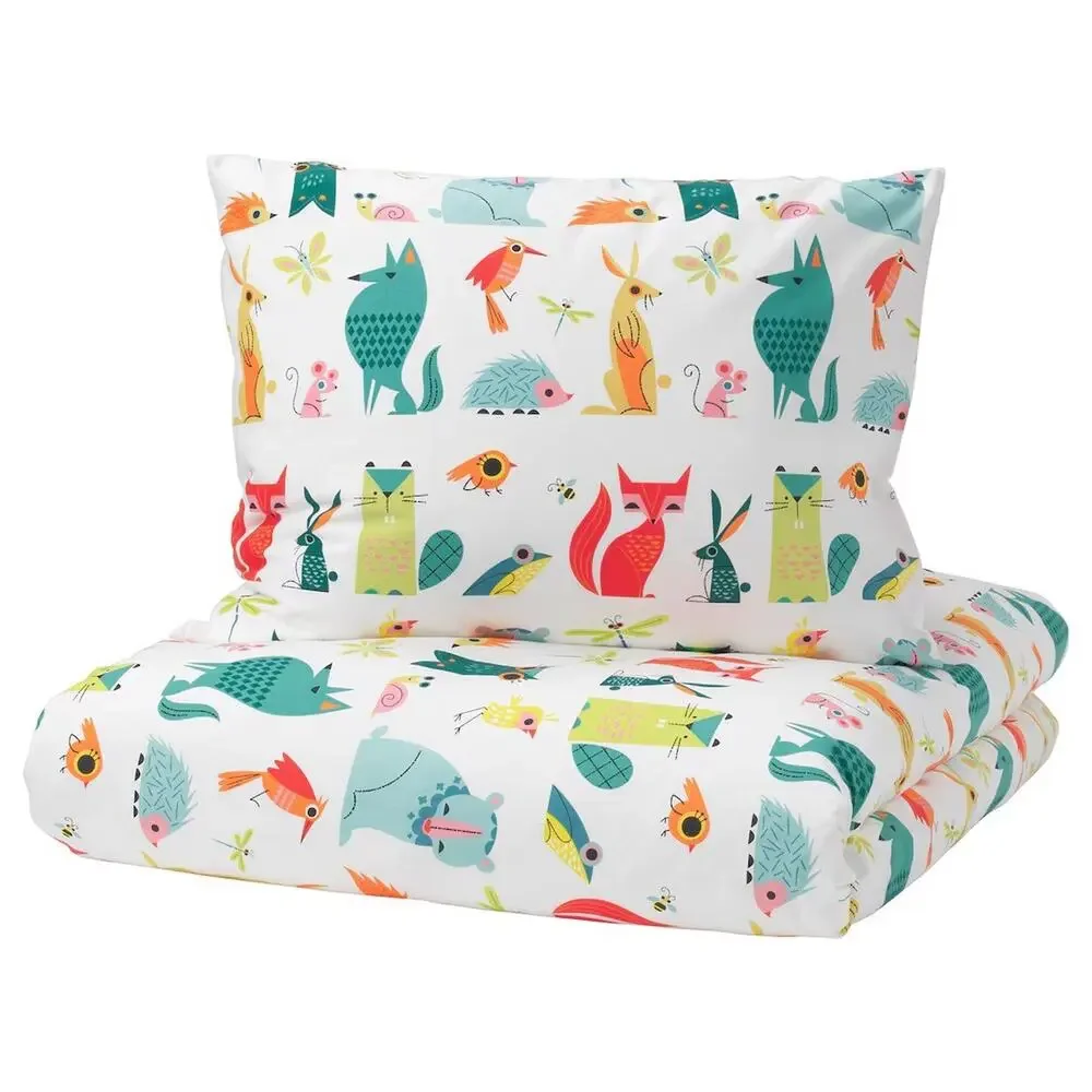 Ikea LATTJO Forrest Animals Duvet Cover 2 Pillowcases & Duvet Insert Full/Queen